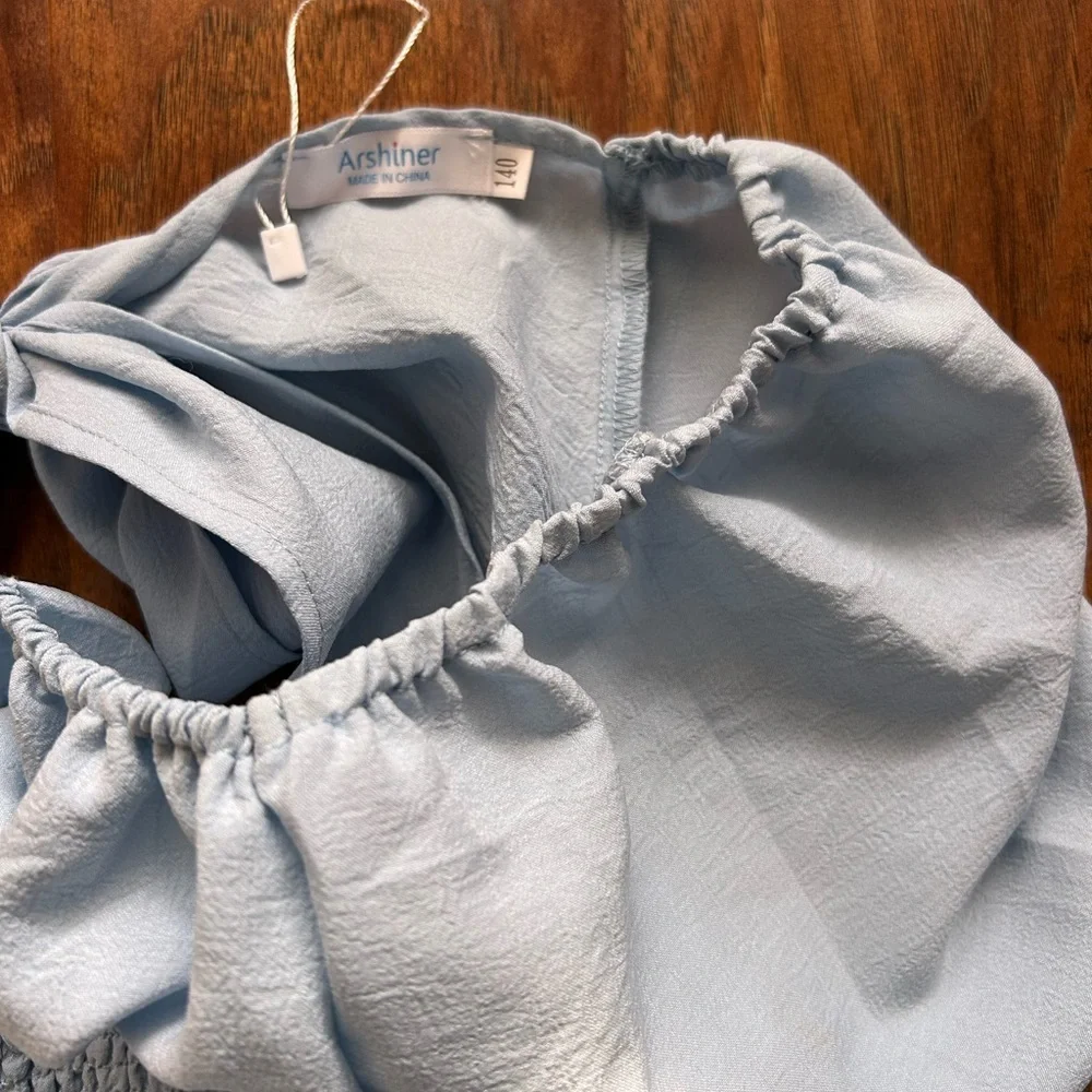 Girl’s Size Medium Off The Shoulder Tiered Blue Dress Perfect For Summer Parties - Picture 5 of 7